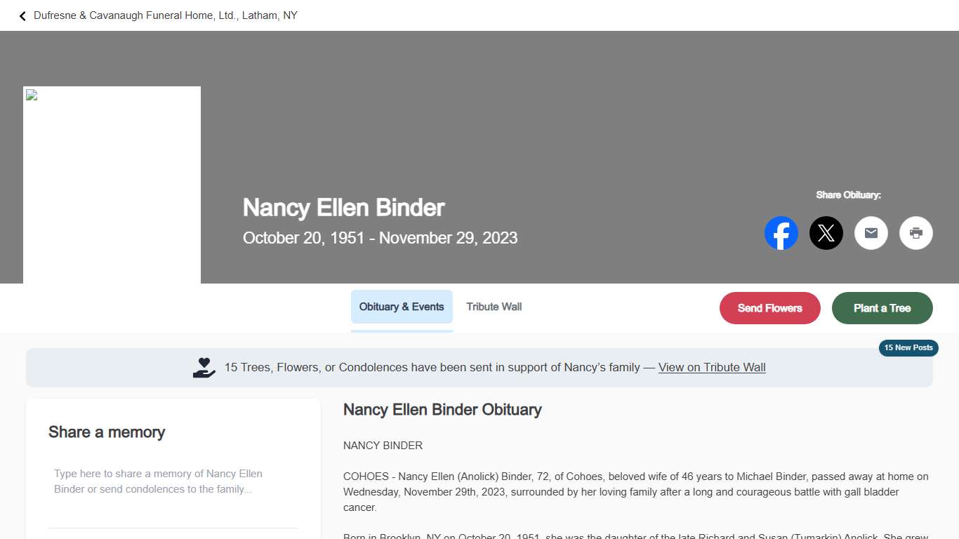 Nancy Ellen Binder Obituary Dufresne & Cavanaugh Funeral Home, Ltd., Latham, NY 1951 - 2023