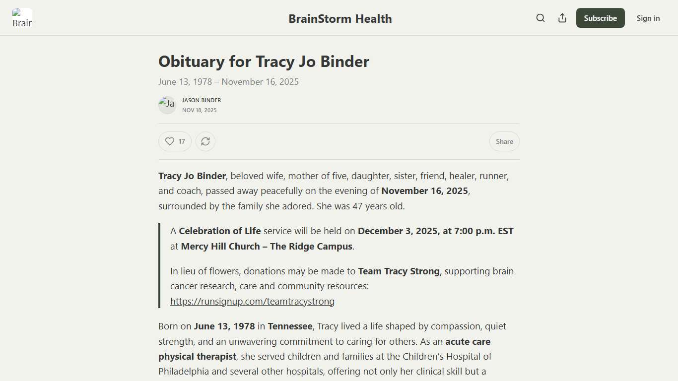 Obituary for Tracy Jo Binder - by Jason Binder